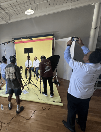 Photo shoot setup with team